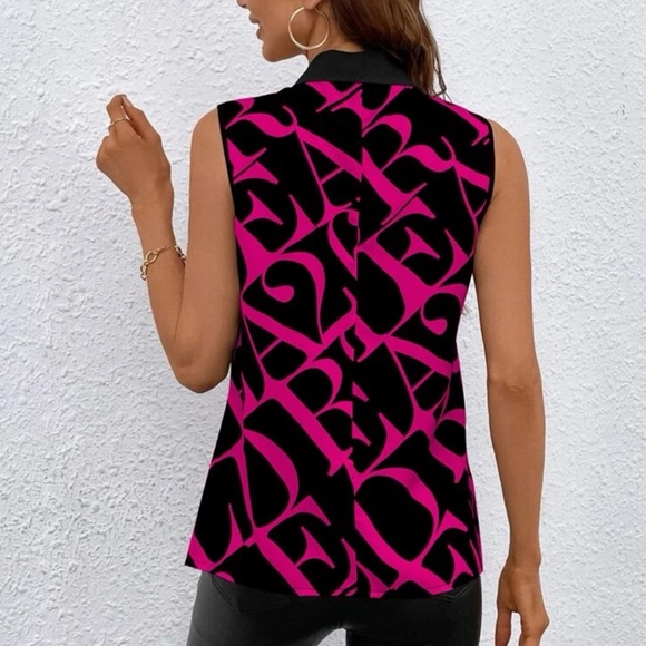 New v neck ALLOVER print black top - Picture 3 of 4